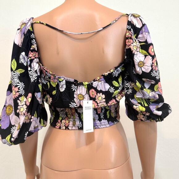 Afrm Waverly medium smocked floral puff sleeve cropped top TB 3037 - Picture 7 of 10